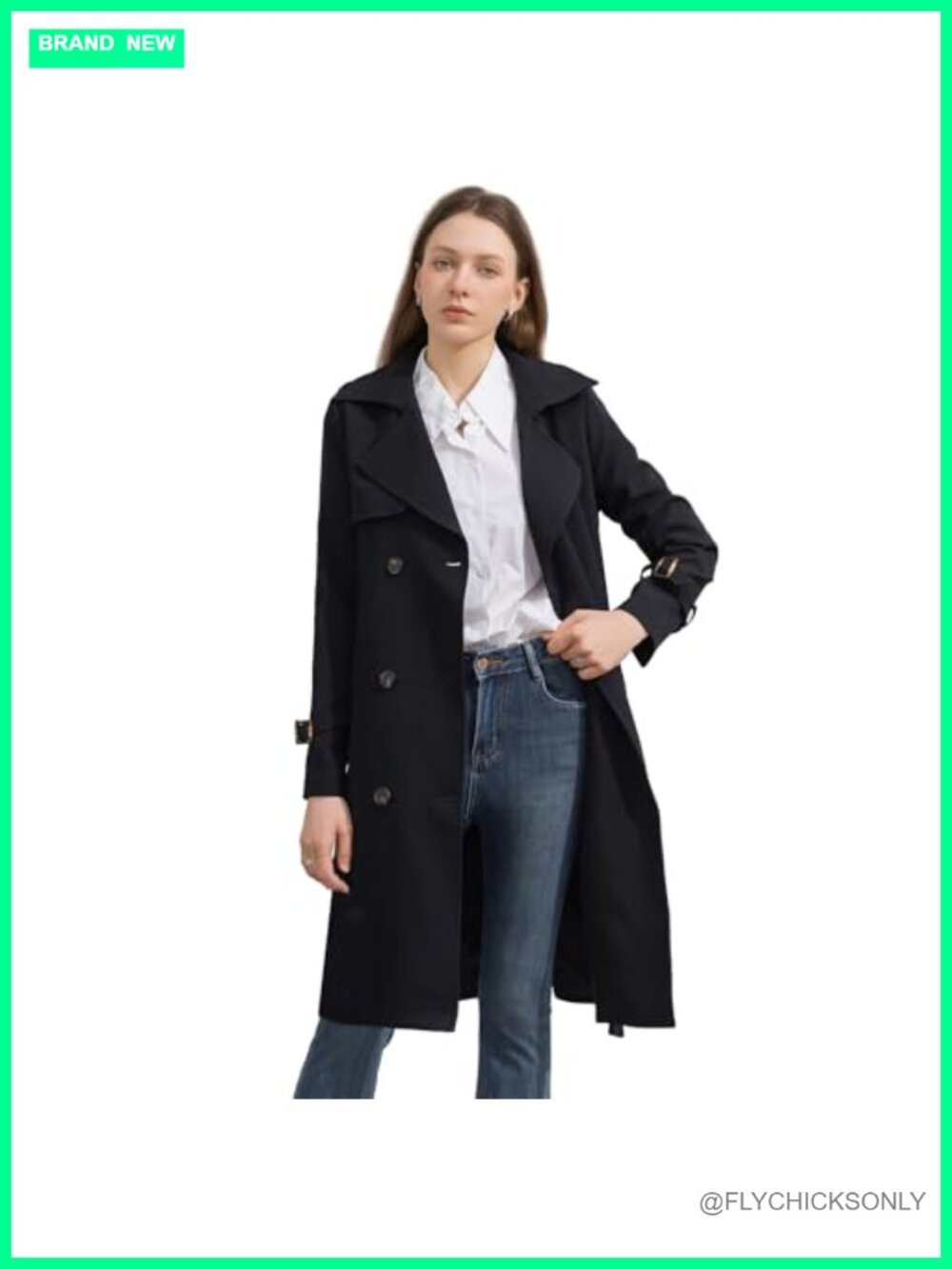 Women's Trench Coat Knee Length Double Breasted Belted Overcoat